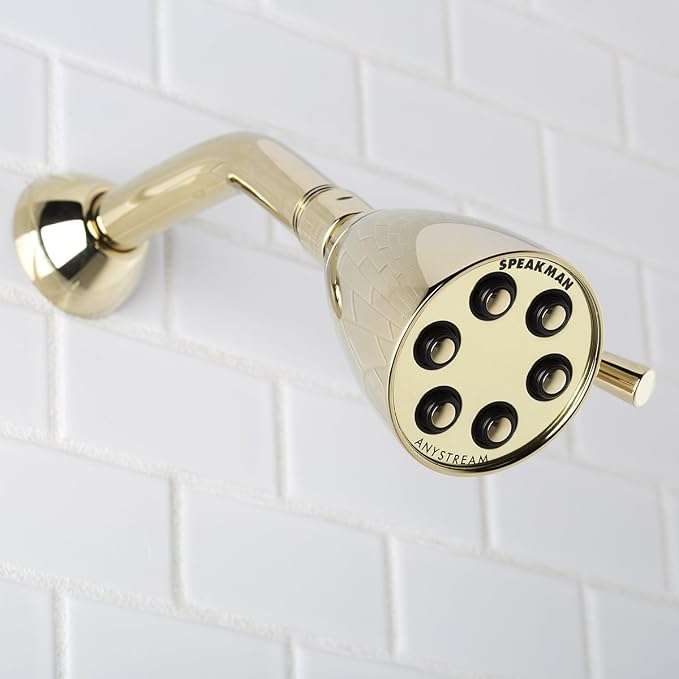 Speakman S-2252-PB Signature Brass Icon Anystream High Pressure Adjustable Shower Head, Polished Brass, 2.5 GPM