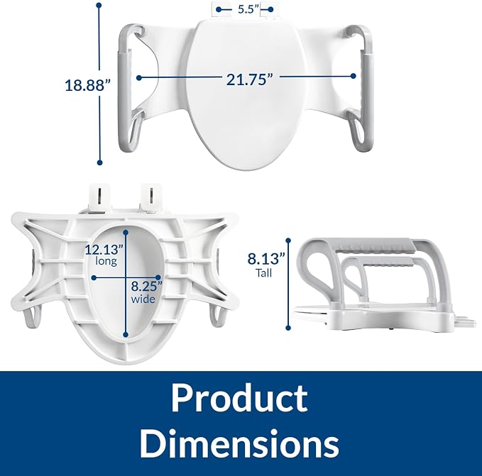 Bemis Assist Toilet Seat with Built-in Support Handles, Hinges Never Loosen, Fits Round and Elongated