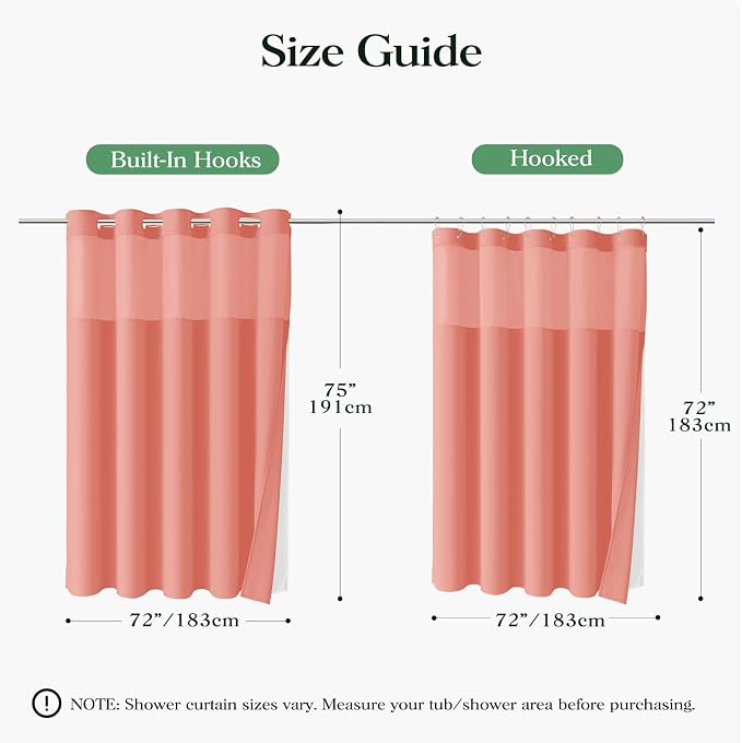Coral Hook Free Waffle Shower Curtain & Snap-in Fabric Liner,72x75 | Less Time to install, 3 in 1 Fabric Shower Curtain and Liner Set with Magnets, Mesh Top Window, Shower Curtains for Bathroom
