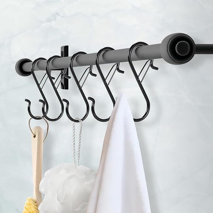 24 PCS S Hooks for Hanging with Safety Buckle, Heavy Duty Metal S Hooks | 3.5 inch S Shaped Hanger Hooks for Hanging Kitchen Utensil, Cups Pots Pan Closet Plants Purse Bags Hats (Black)