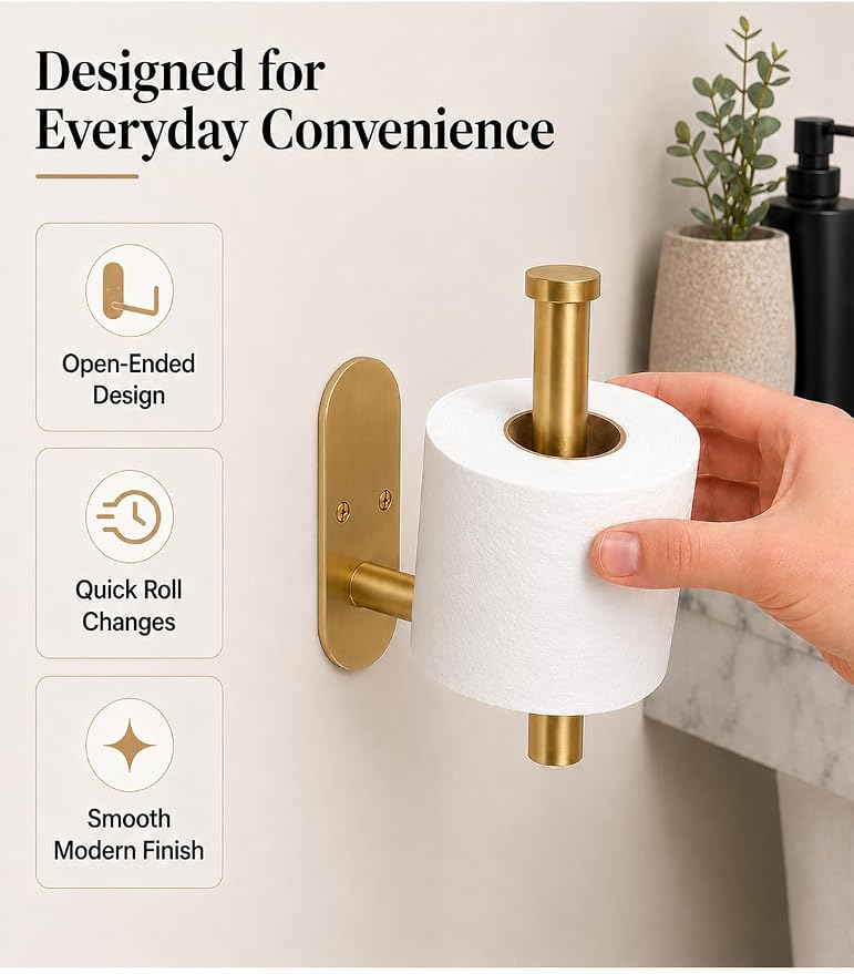 2Pcs Gold Toilet Paper Holder Wall Mount for Bathroom, Heavy-Duty Screw-in Rv Toilet Roll Holder, SUS304 Rustproof Stainless Steel Rust Proof, Suitable for Kitchen Washroom Thicken Morden Matte Black