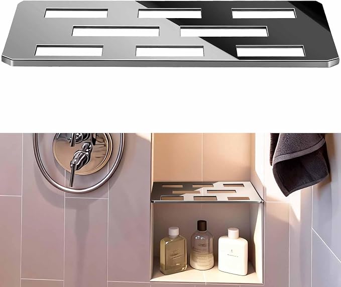 12 Inch Shower Niche Shelf Mirror Effect 316 Stainless Steel Tile Insert | Rectangular Shelf For 12 Inch Tile Prefabricated Niches, Fits 1/8 Inch Grout Lines, Shower Niche Insert Mirror Effect 316 SS