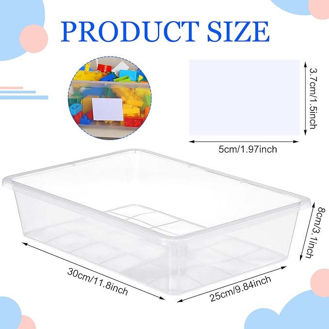 24 Pack Classroom Cubby Storage Bins Plastic Stackable Storage Bins with Labels Cubby Organizer Containers for Classroom School Toy Book Organization(14 x 10 x 3 Inch,Clear)