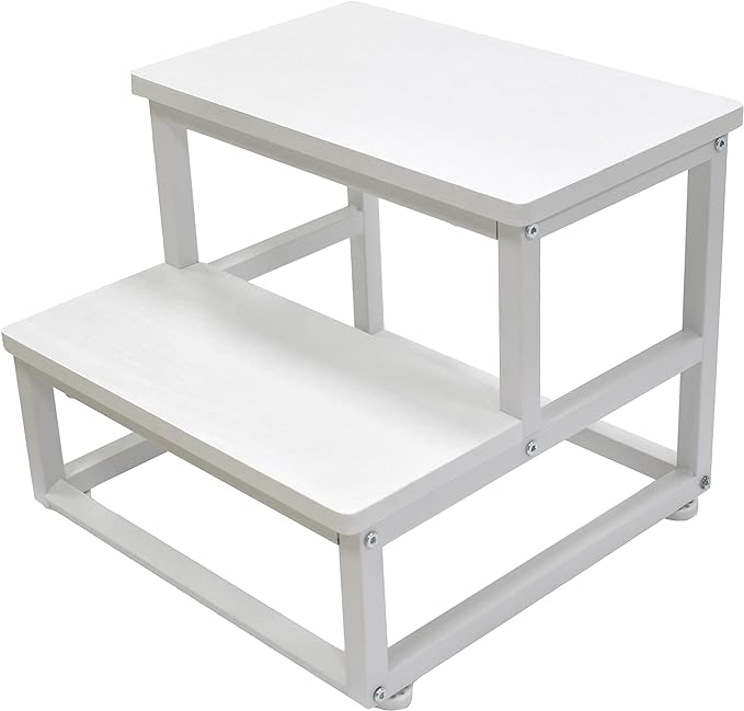 SZLHANJZ Step Stool, Wood & Metal Step Stools for Adults Kids, 500 LB Load | 2 Steps for Adults Kids, Steps for High Beds with Round Corners, Small Stepping Stool for Bedroom Kitchen, White