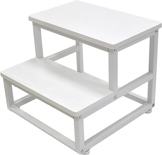 SZLHANJZ Step Stool, Wood & Metal Step Stools for Adults Kids, 500 LB Load | 2 Steps for Adults Kids, Steps for High Beds with Round Corners, Small Stepping Stool for Bedroom Kitchen, White