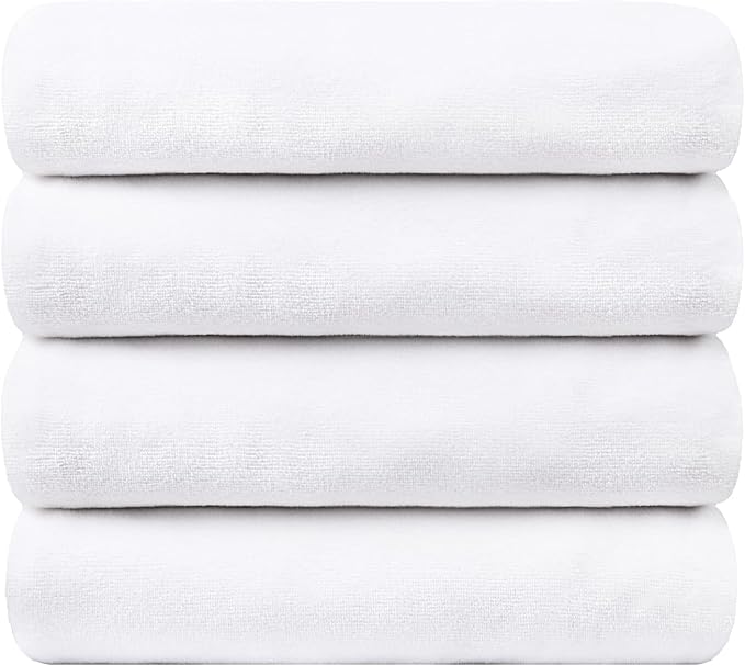 JML Large Microfiber Bath Towel, 4 Pack, 30" x 60" | Hanging Loop, Soft, Extra Absorbent, Quick Dry as Spa, Sauna, Salon Hair Wrap