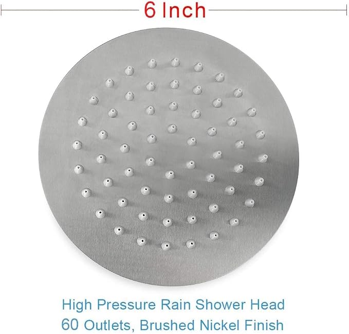 NearMoon Rain Shower Head, Ultra-Thin Design-Pressure Boosting, Awesome Some Experience, High Flow Stainless Steel Rainfall Head (6 Inch,Brushed Nickel)