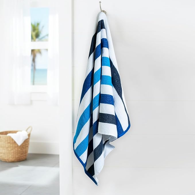 CASA COPENHAGEN Monaco Beach Towels Designed in Denmark Rough and Tough, Quick Dry, for Pool, Bath & Shower 30x60 inches 4 Pieces Cotton Beach Bath Towels Set - Multi Blue