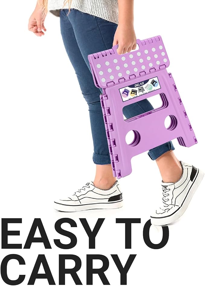 Delxo Folding Step Stool 13 Inch,300 Lbs Step Stool for Adults Purple | Foldable Step Stool 13",Non-Slip Foot Stools with Handle,Lightweight Collapsible stools for Kitchen,Bathroom,Bedroom,Garden