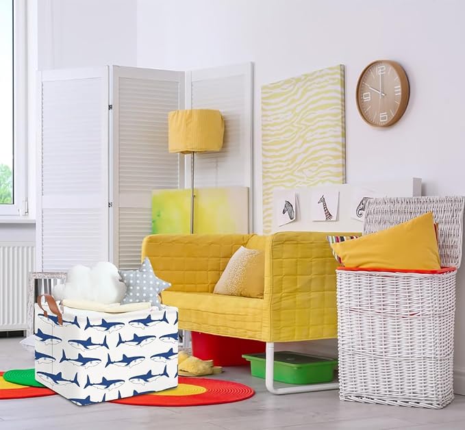 NTAOHAMPER Rectangular Storage Basket,Collapsible Gift Basket with Handles,Kids Toys/Books Box,Room Decor(Shark)