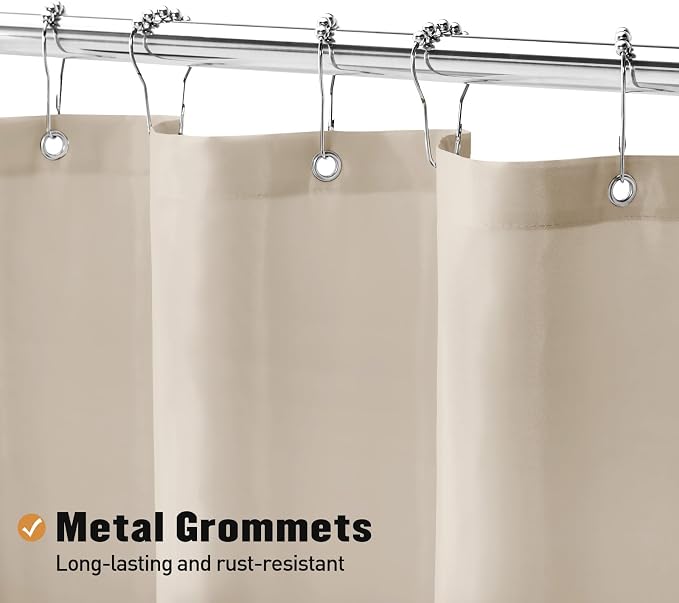 MitoVilla Beige Shower Curtain Liner, Cream Fabric Shower Curtain Liner for Modern Bathroom Decor, Waterproof Cloth & Hotel Quality, 72" W x 72" H
