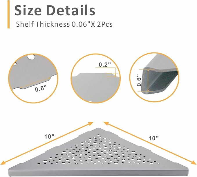 WELLUP Corner Shower Shelf Brushed Nickel 2 Pack,10" Shelf for Tiled Wall | 304 Stainless Steel Shower Corner Shelf,Corner Shower Shelf for 90°Tiled Wall,15 lbs Capacity,Hollowed Drainage,Easy Install
