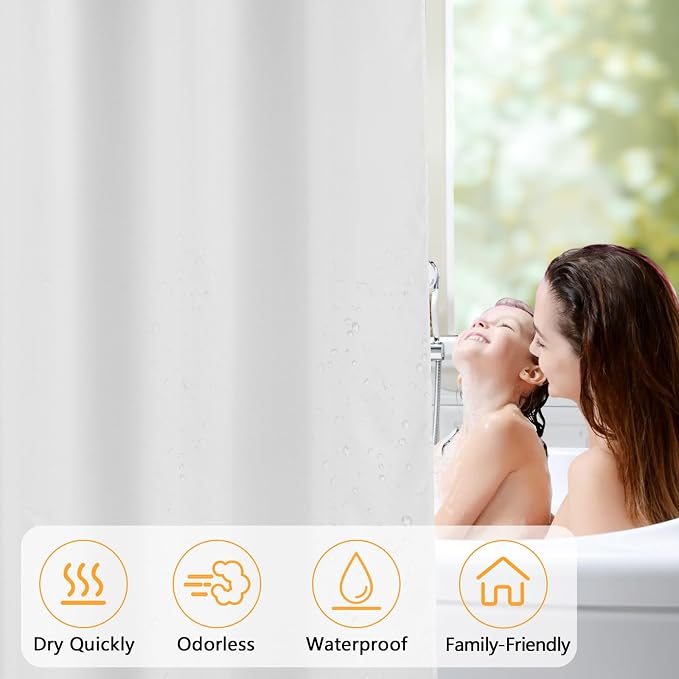 Seenus 60 x 72 inch Waterproof Fabric Shower Curtain Liner with 3 Large Magnets, 60'' Width Washable Cloth Shower Liner, Bathroom Lighweight Shower Stall Curtain White
