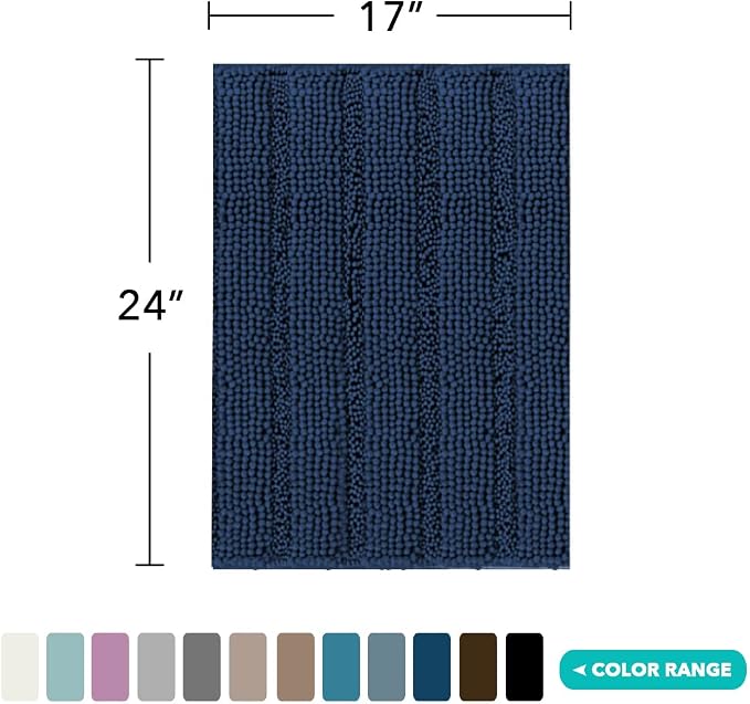 Turquoize Bathroom Rugs Shaggy Chenille Bath Rug Non Slip Thick Shaggy Bath Mats for Bathroom Chenille 1-Piece Bath Mat Set, Soft Super Absorbent Shower Rug Washable Mats, 17"x 24", Navy