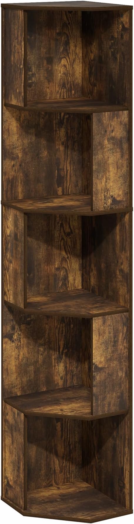 Furinno ECON Corner Shelf, 5-Tier Corner Book Shelf, Standing Storage Shelves, Cube Display Rack, Bookshelf, for Organization and Storage, Living Room, Home Office, Amber Pine