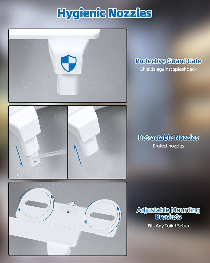 Hibbent Bidet Attachment for Toilet, Non-Electric Dual Nozzle for Frontal & Rear Wash, Adjustable Water Pressure Control, Fresh Water Bidet Toilet Seat, Self Cleaning Water Sprayer, White