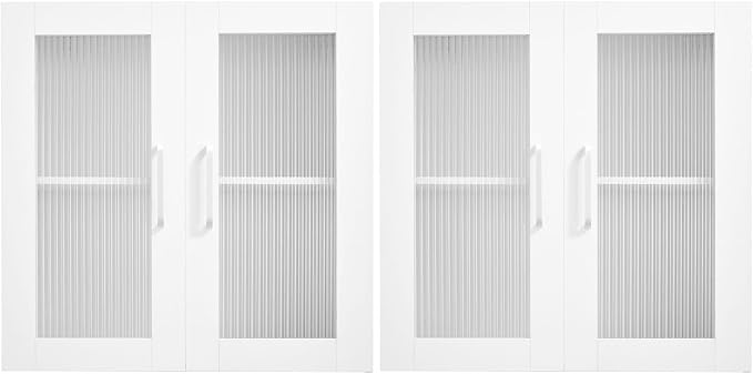 VEVOR Laundry Room Wall Cabinet, 2-Tier Wall Mounted Cabinet with Adjustable Shelf, Cupboard Storage with 4 Doors, for Kitchen, Bathroom, Laundry, Set of 2, Each 12 x 24 x 24 in (D x W x H), White