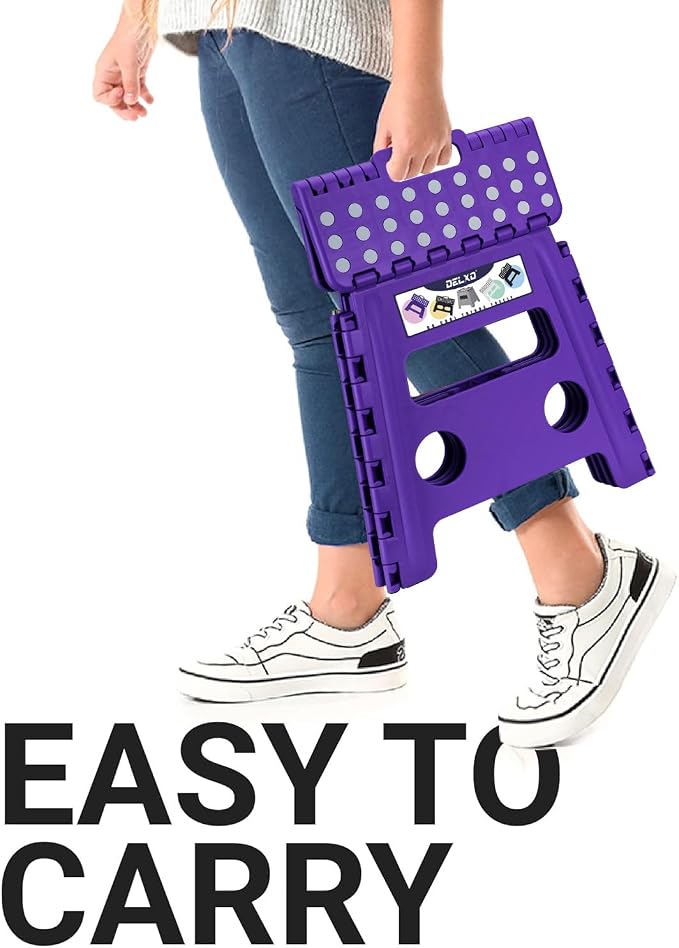 Delxo Folding Step Stool 13 Inch,300 Lbs Step Stool for Adults Purple | Foldable Step Stool 13",Non-Slip Foot Stools with Handle,Lightweight Collapsible stools for Kitchen,Bathroom,Bedroom,Garden
