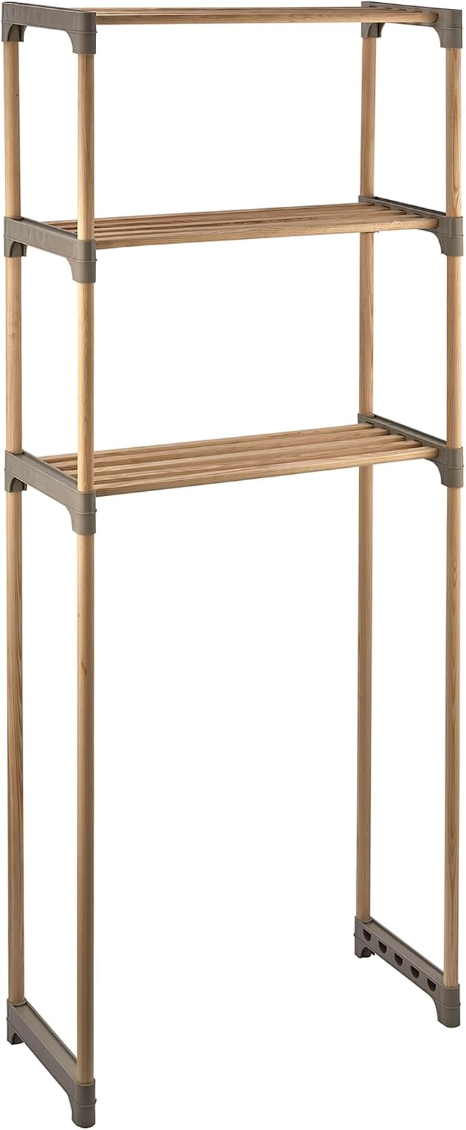 Honey-Can-Do 3-Tier Wood Over-the-Toilet Storage Shelf, Natural | Space-saving natural wood shelf fits over toilet/small appliances. 2 slatted shelves + hanging bar. Tool-free build.