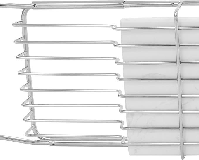 Stainless Steel Bathtub Tray, Expandable Marble Bath Tray for Tub, 44.09 lbs Capacity Bath Caddy for Bathtub Bathroom Accessories for Home Spa (Silver+White)
