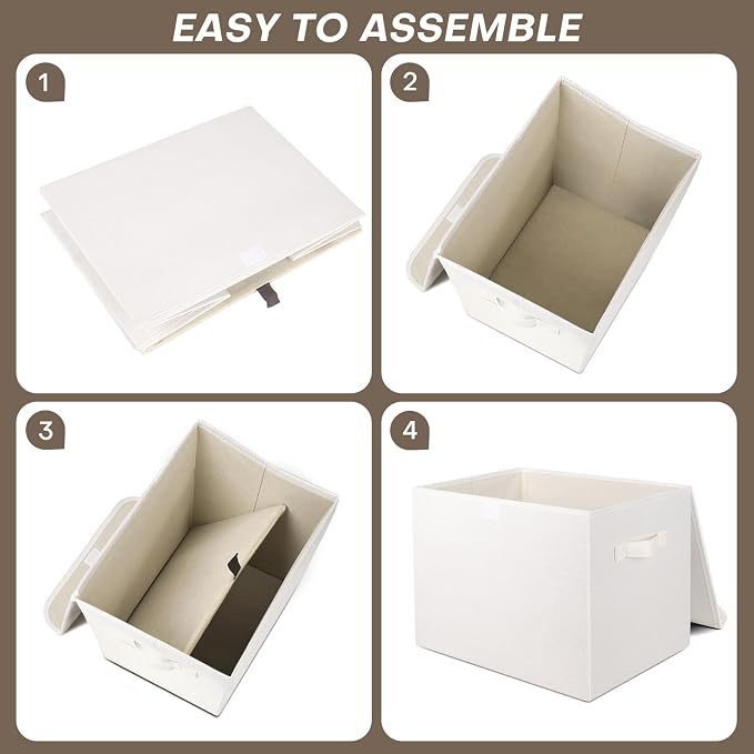 Large 42 Quarts Fabric Storage Bins with Lids [2-Pack] Linen Collapsible Foldable Storage Cubes, Closet Organizer Containers boxes with Handles for Home Office (16.7 x 12 x 12, White)