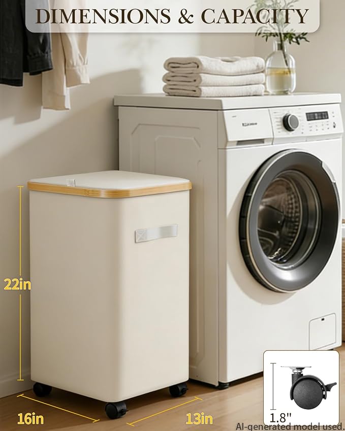 Laundry Hamper with Wheels, 75L Rolling Laundry Basket, Removable Inner Bag | Clothes Hampers for Laundry, Collapsible Dirty Clothes Hamper for Dorm, Bedroom, Bathroom, Laundry Room
