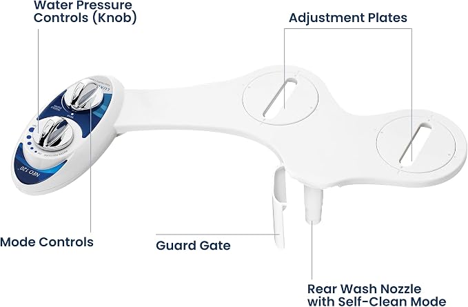 LUXE Bidet NEO 120 - Bidet Attachment for Toilet Seat, Blue | Non-Electric, Single Nozzle, Self-Cleaning, Adjustable Water Pressure, Rear Wash