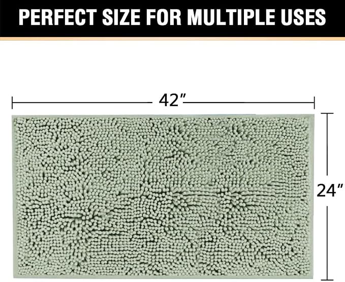 H.VERSAILTEX Microfiber Bath Rugs Chenille Floor Mat Ultra Soft Washable Bathroom Dry Fast Water Absorbent Bedroom Area Rugs, 24 x 42 - Inch, Sage