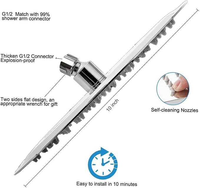 NearMoon Rain Shower Head, Ultra-Thin Design-Pressure Boosting, Awesome Some Experience, High Flow Stainless Steel Rainfall Head (10 Inch, Chrome Finish)