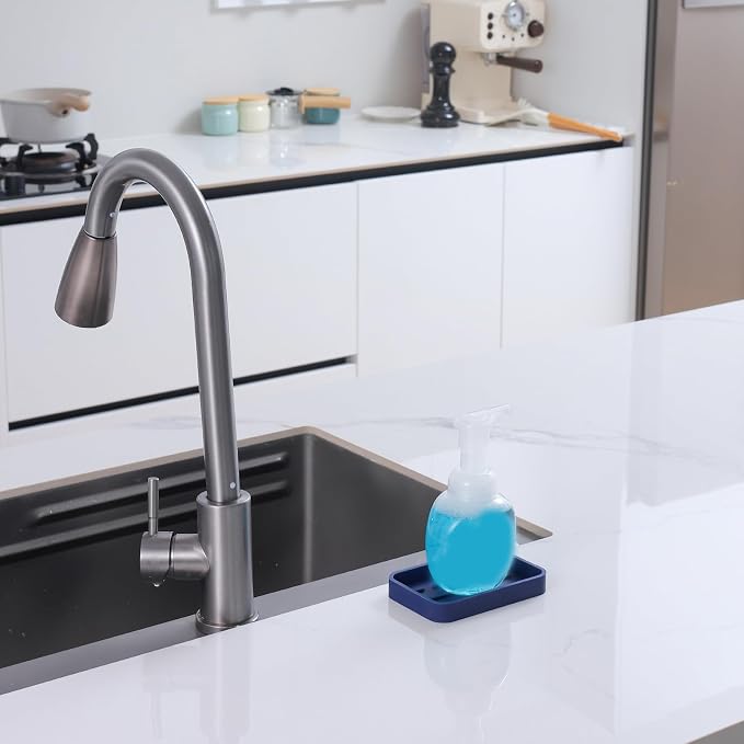 MicoYang Silicone Kitchen Sink Organizer Tray for Multiple Usage,Easy Clean Sponges Holder for Kitchen Bathroom Counter or Sink,Dish Soap Dispenser,Scrubber,Bottle,Cup Navy Blue 4.9”x 3.2”