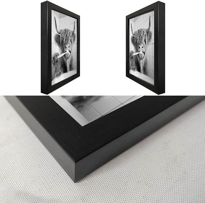 Highland Cow Bathroom Decor, Funny Bathroom Wall Art, Cow Pictures in Toilet Decor, Black Framed Canvas Print, Black and White Animal Wall Art for Bathroom