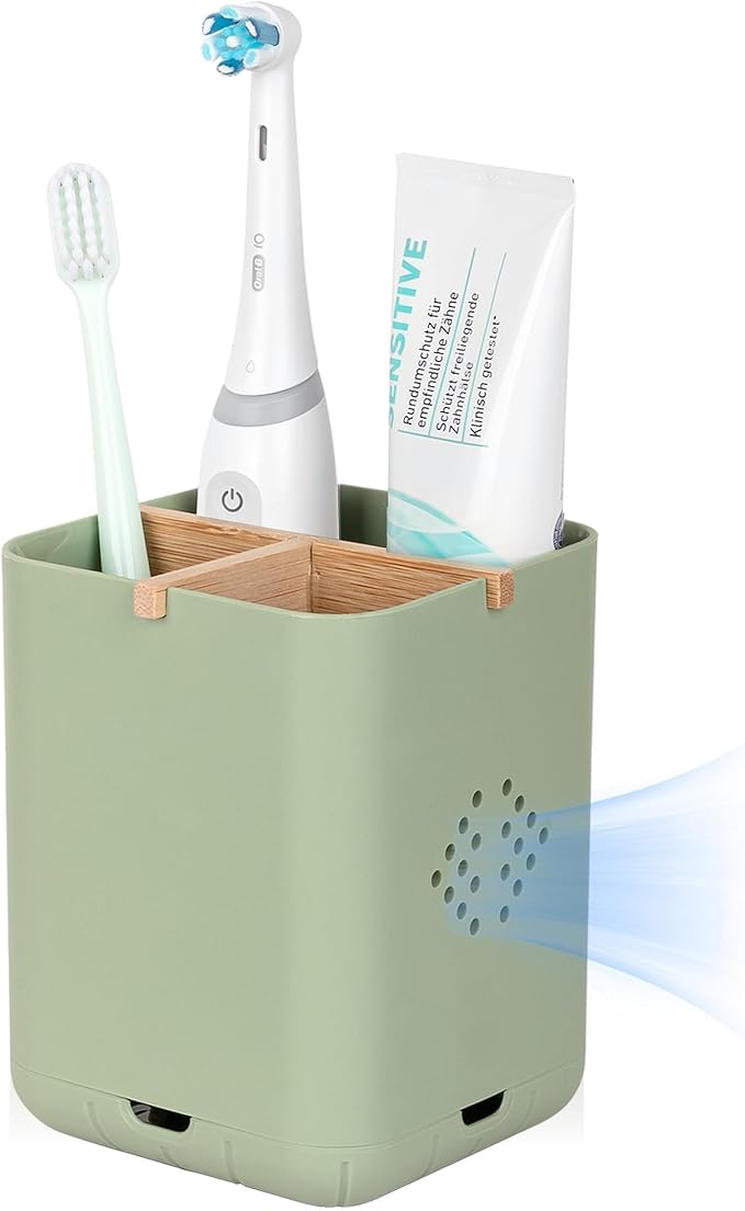 Toothbrush Holders for Bathrooms, Electric Toothbrush Holder, Green | Toothbrush and Toothpaste Organizer for Bathroom Countertop, 3 Slot Vanity Storage
