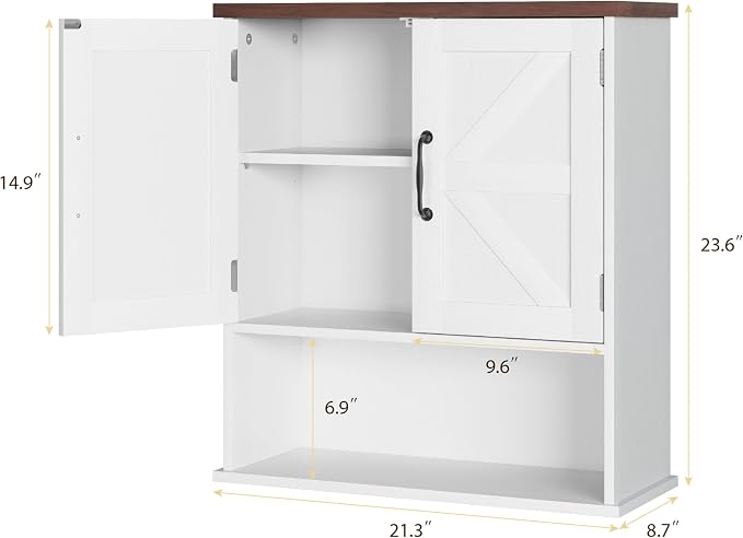 Smuxee Farmhouse Bathroom Cabinet Wall Mounted, White Small Medicine Cabinet with Adjustable Shelf, Bathroom Cabinet for Living Room, Laundry Room