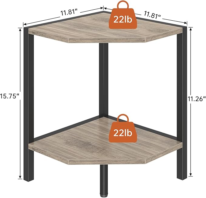 Creso hom Corner Shelf Stand, 2 Tier Industrial Corner Bookshelf | Multipurpose Standing Corner Display Shelf Countertop Organizer for Living Room Kitchen Bedroom Office, Greige