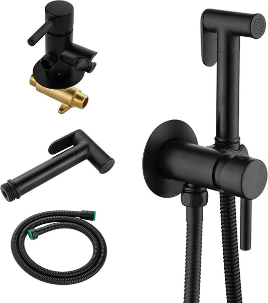 Wall Mounted Bidet Sprayer Set, Stainless Steel Round Handheld Bidet Attachment, Matte Black, BDS09-7
