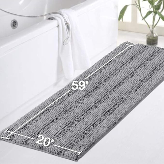 Turquoize Chenille Bath Rugs Shaggy Bathroom Rugs Non Slip Bath Rugs for Bathroom 58 x 20 Dove Gray, Striped Pattern Bath Rug Extra Soft and Absorbent Area Rug, 58"x20"Dove Gray, Striped Pattern