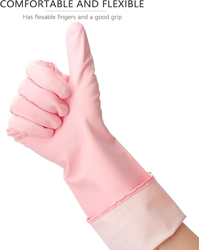 Latex Free Nitrile Cleaning Gloves, Small, 3 Pairs | 12 Mil Thick, Reusable Gloves with Non-Slip Grip, Waterproof for Dishwashing, Kitchen, Bathroom & Household Cleaning