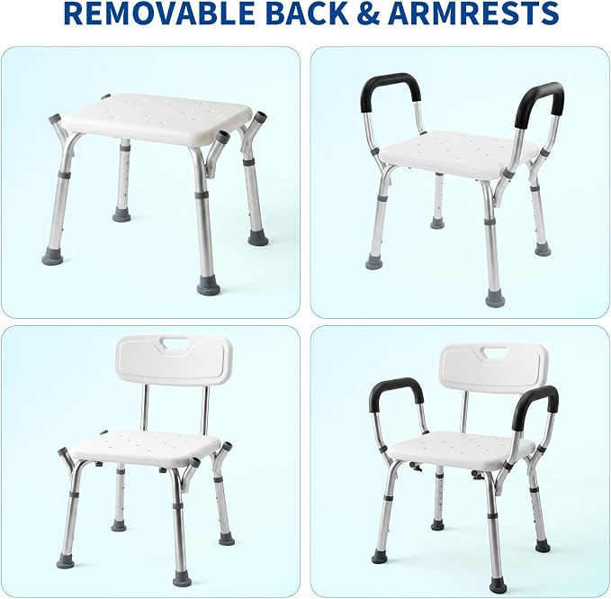 Shower Chair for Inside Shower, Adjustable Bathroom Seat with Back and Arms for Inside Tub, Bathtub Chairs for Seniors Elderly and Disabled