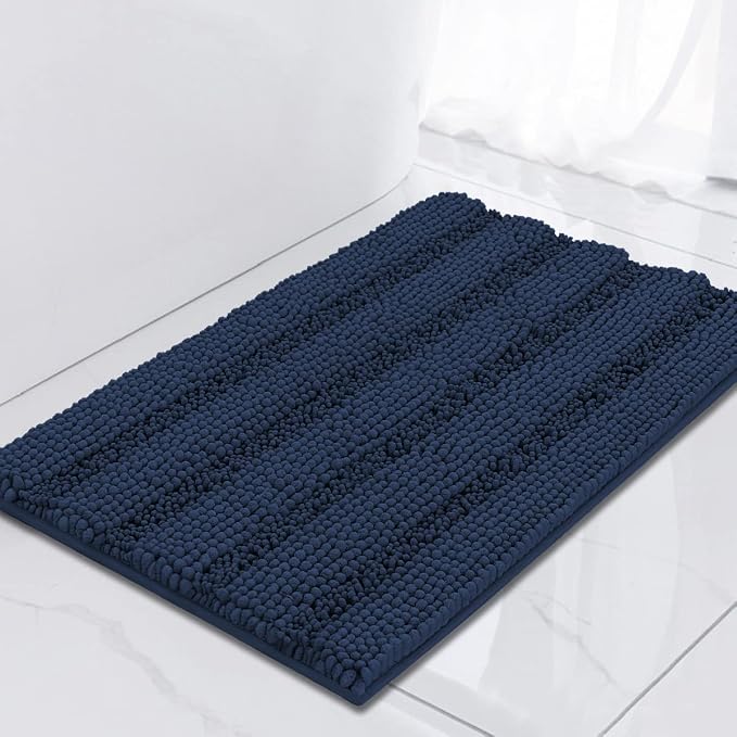 Turquoize Bathroom Rugs Shaggy Chenille Bath Rug Non Slip Thick Shaggy Bath Mats for Bathroom Chenille 1-Piece Bath Mat Set, Soft Super Absorbent Shower Rug Washable Mats, 17"x 24", Navy