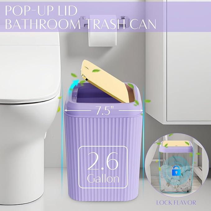 17PCS Bathroom Accessories Set, Purple Bathroom Set Bathroom Accessories Set with Trash Can, Toilet Brush, Toothbrush Holder, Qtip Holder & 3PCS Soap Dispenser