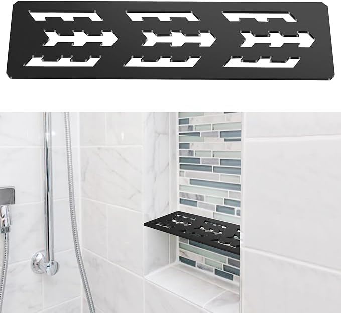 12 Inch Shower Niche Shelf Frosted Anodized Aluminum Finish Tile Insert | Rectangular Shelf for 12 Inch Tile Prefabricated Niches, Fits 1/8 Inch Grout Lines, Shower Niche Insert Frosted Anodized