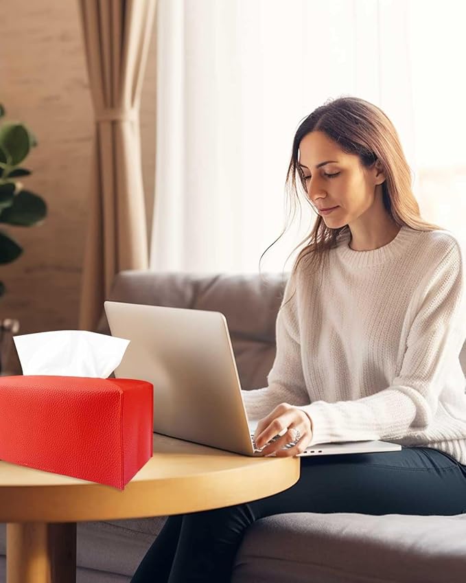 Red Tissue Box Cover Rectangular - Plus Size Large Tissue Box Cover Rectangle [JESMINI] Faux Leather Tissue Box Holder Long for Extra Large Rectangle Facial Tissue Box
