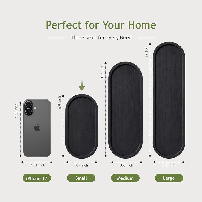 SheeChung Bathroom Counter Tray, Small Bamboo Vanity Tray - 6.9" x 3.5" | 2 PCS Black, Decorative Countertop Organizer for Soap Dispenser, Perfume, Jewelry, Catchall, Makeup, Candle, Coffee Table