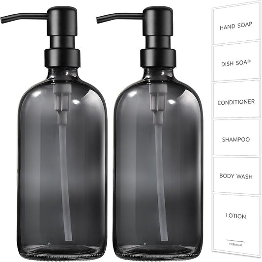 GMISUN Black Soap Dispenser, 2 Pack Hand Soap Dispensers for Bathroom, 17 Fl Oz Dish Soap Dispenser for Kitchen with Stainless Steel Pump, Modern Liquid Soap Bottle Set