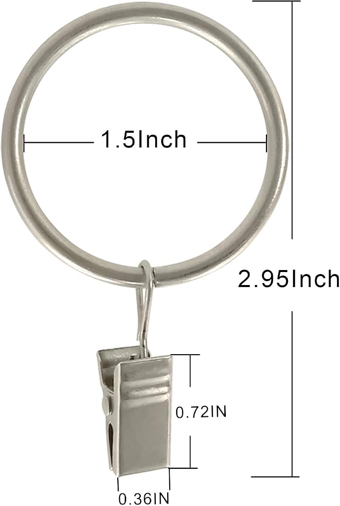 LLPJS 40 Pack Metal Curtain Rings with Clips, Curtain Clip Rings Hooks for Hanging Drapery Drapes Bows, Curtain Rod Rings 1.5 inch Interior Diameter, Matte Silver