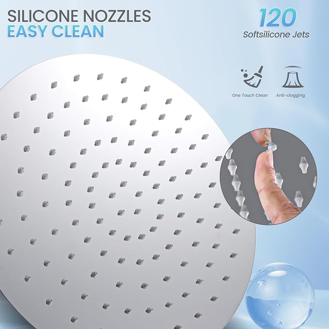 12 inch Ceiling Rainfall Shower Head Chrome - All Metal Stainless Steel Full Body Round Rain Shower with 120 Silicone Nozzles Modern Bathroom
