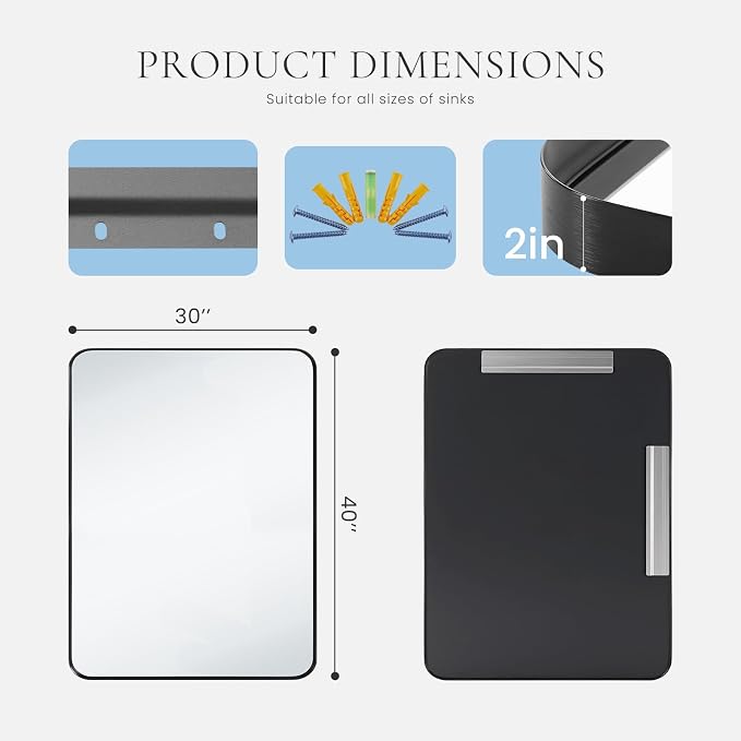 NEWBULIG Bathroom Mirror, Wall Mirror with Aluminum Alloy Thin Frame, Bathroom Mirrors for Over Sink, Bedroom, Living Room, Entryway