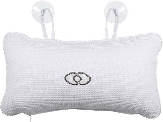 HEALLILY Huafuge Bath Pillow for Tub with PVC Air Bags, Anti-Slip Suction Cups, Breathable Mesh Cover, Head and Neck Support, White, 13.58 X 7.87 Inches