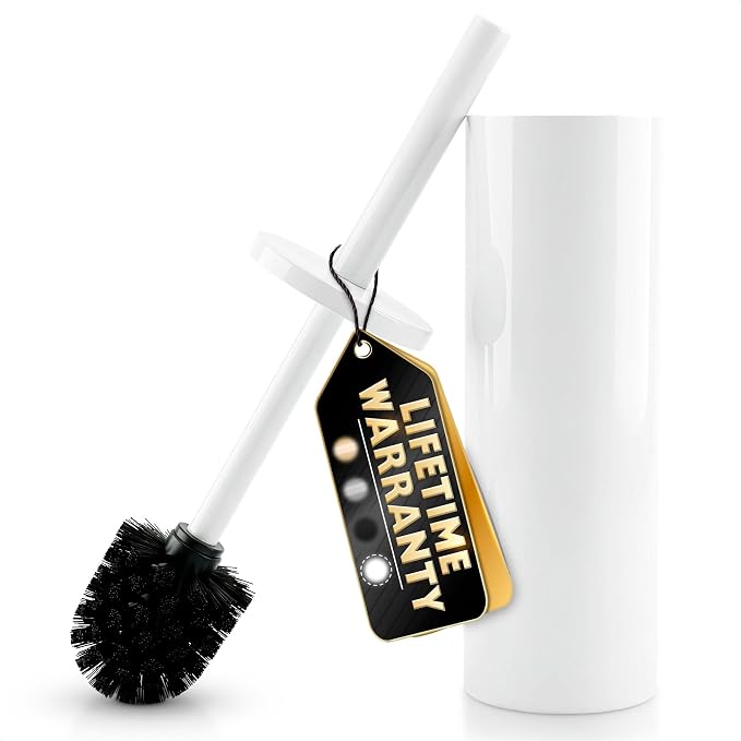 Toilet Brush and Holder Set, Stainless Steel Material (White) | Toilet Brush with Holder Set for Bathroom, Splash Protection & Dense Bristles for Bathroom Cleaning, Removable Inner Bowl