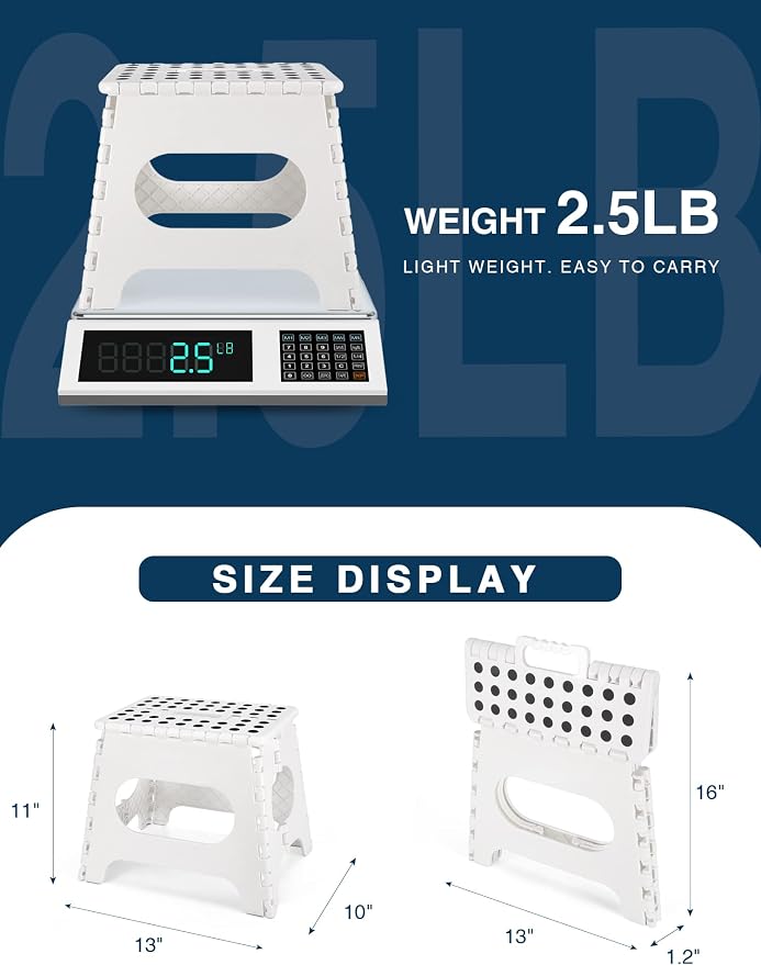 Dyforce Kids Step Stool 11 Inch, 300lbs Folding Step Stool for Adults | Toddler Step stool White,Anti-slip Heavy Duty with Carry Handle, Lightweight Foldable Stool for Bathroom Kitchen Bedroom